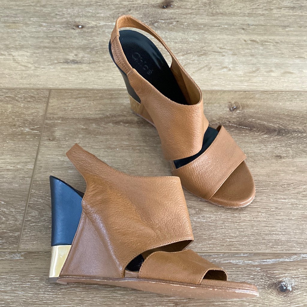 Chloe Estel Leather Slingback Wedge Sandal
